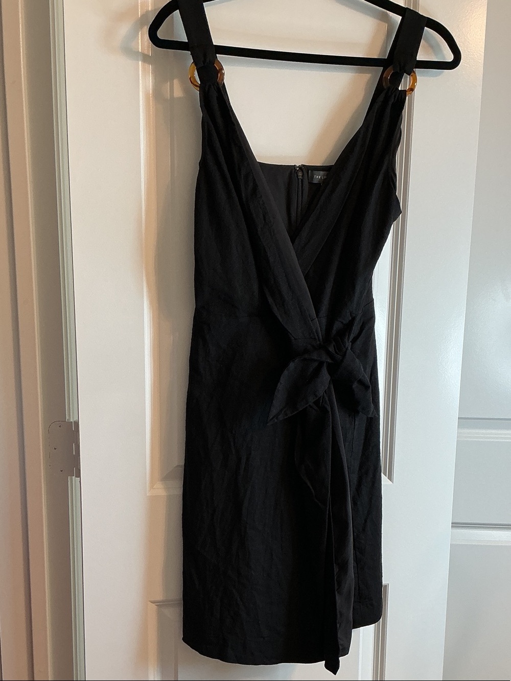 The Limited Black Midi Dress with Knot Waist and Tortoiseshell Rings